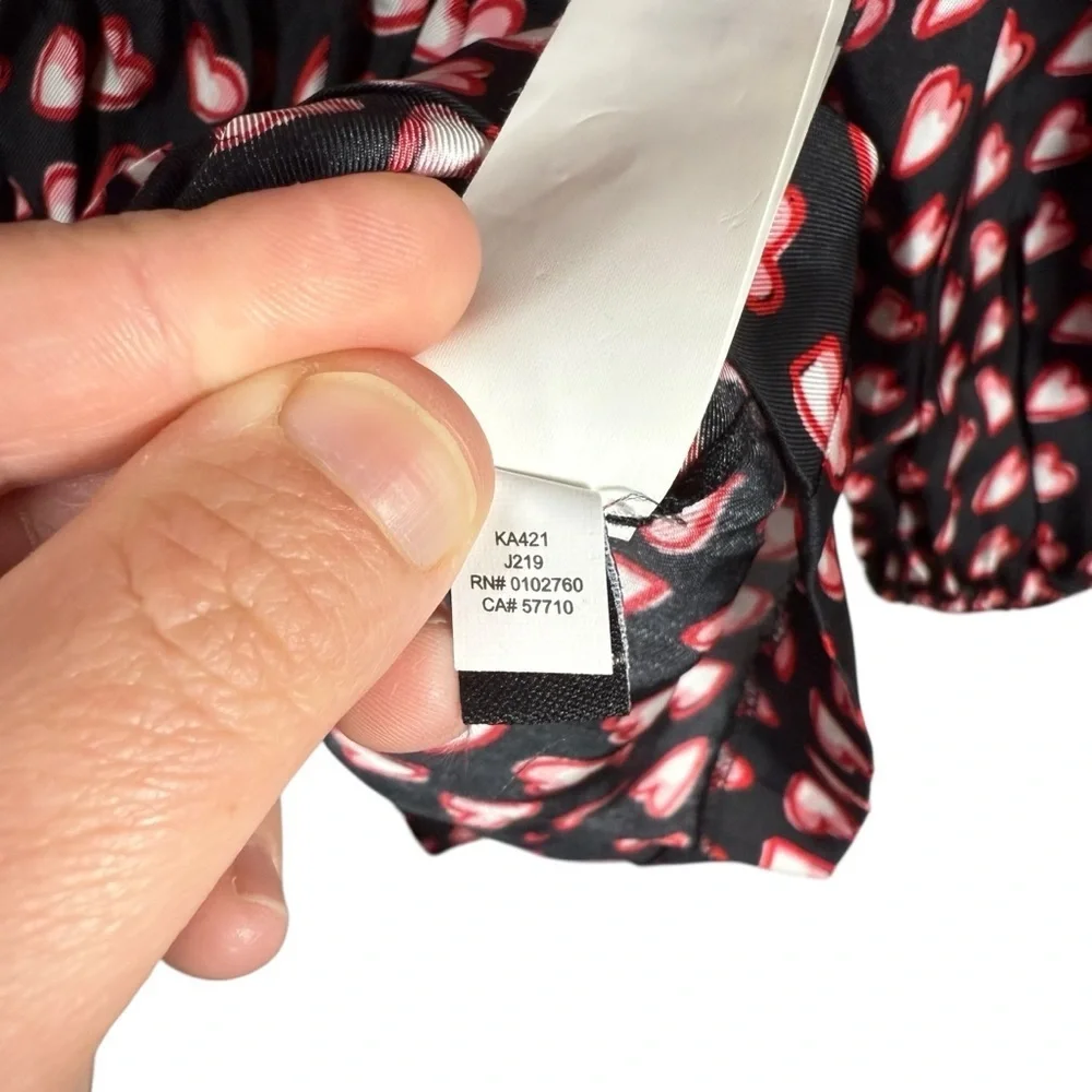 NWOT Kate Spade Fancy Hearts Riviera Silk Blouse Black/Red/Pink Size S